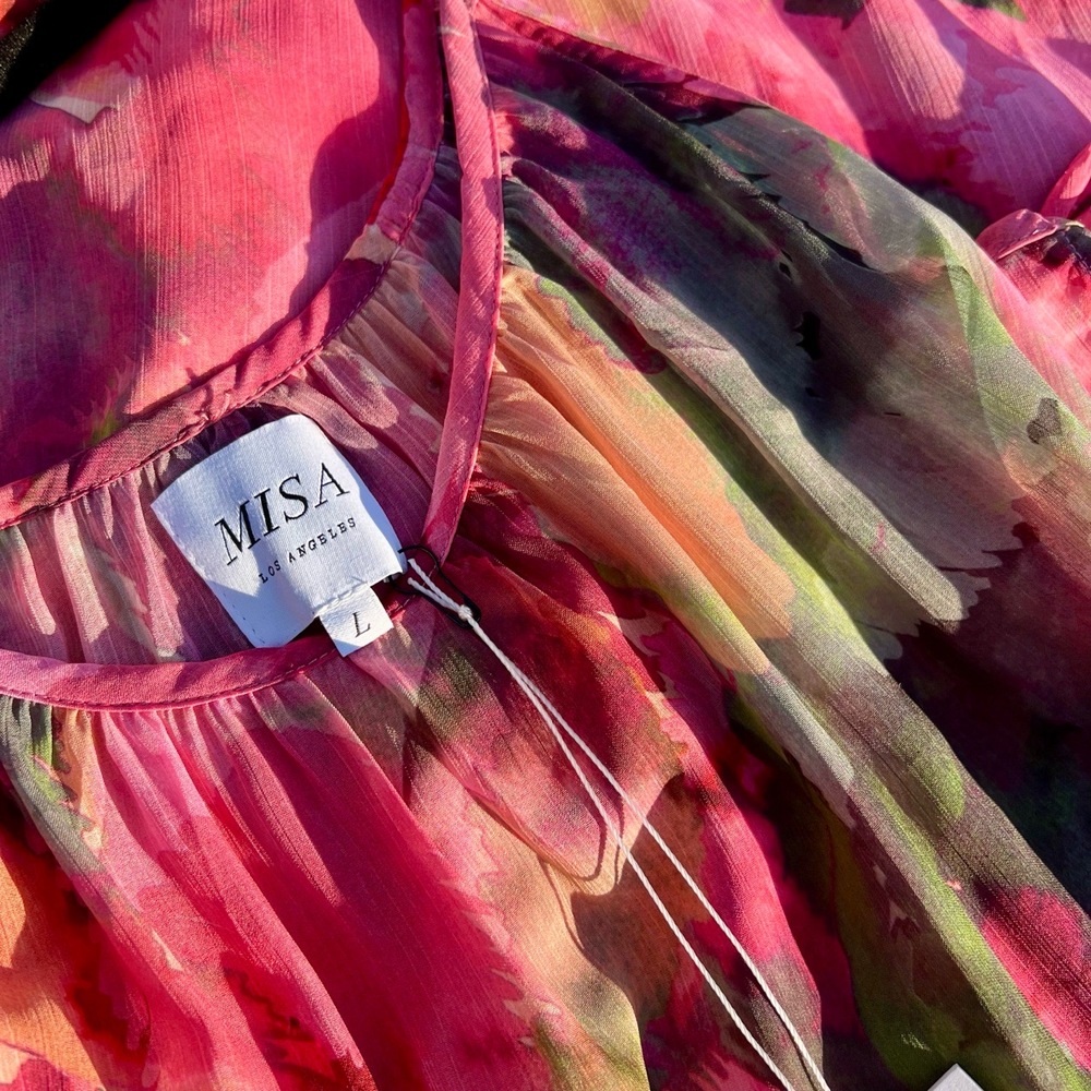 Misa Los Angeles Salome Long Top / Dress w Cutout Ties Floral Chiffon Size L NWT - Picture 3 of 6